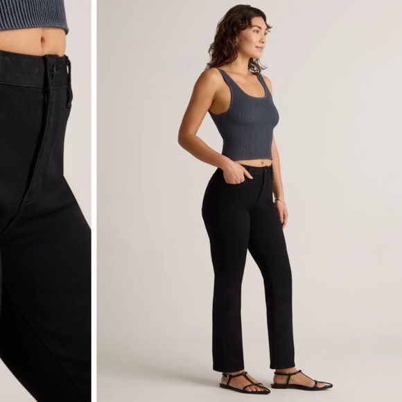 Quince Stretch High Rise Kick Flare Jeans Sz 26 Black NEW - Picture 1 of 7